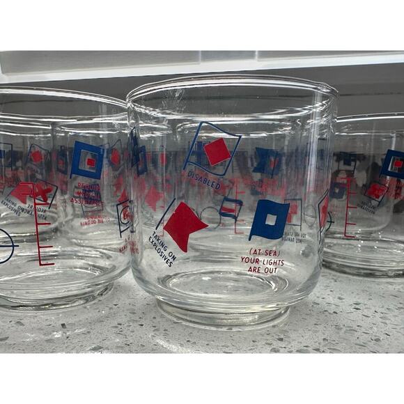 ESSO Exxon Nautical Humor Marine Signal Flag GLASS Barware Cocktail Set 10 - Picture 3 of 5